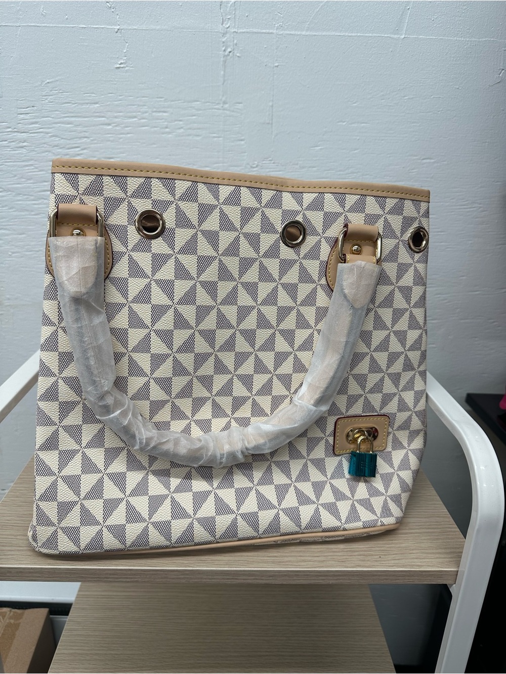 Luxury white and grey handbag with strap